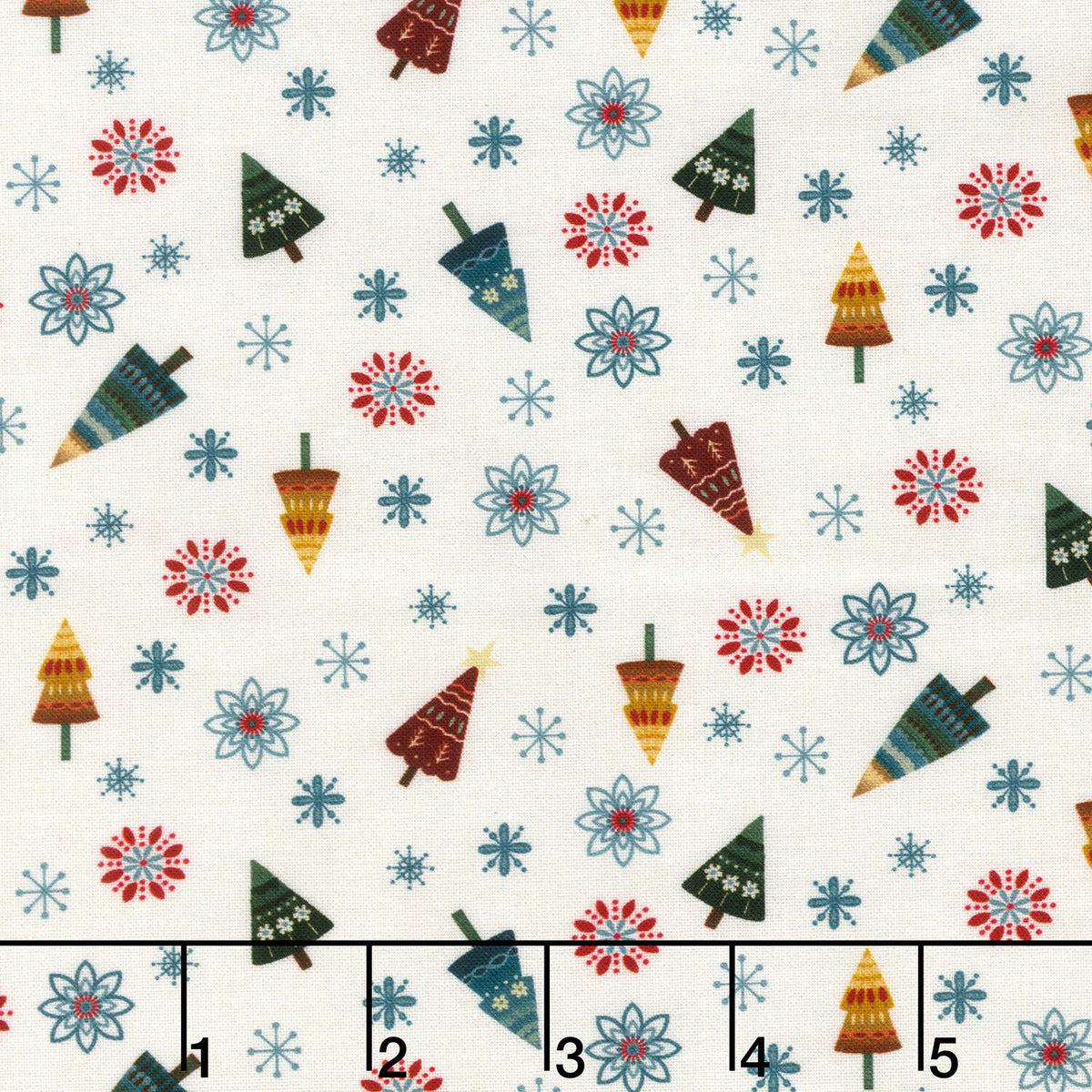 Nordic Holiday Village - Tossed Trees Cream Multi Yardage