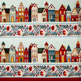 Nordic Holiday Village - Border Stripe Cream Multi Yardage