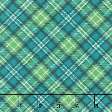 Sweet Christmas Memories - Bias Plaid Teal Digitally Printed Yardage