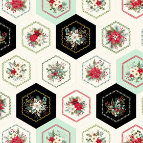 Sweet Christmas Memories - Hexie Flower Cheater Cream Digitally Printed Yardage