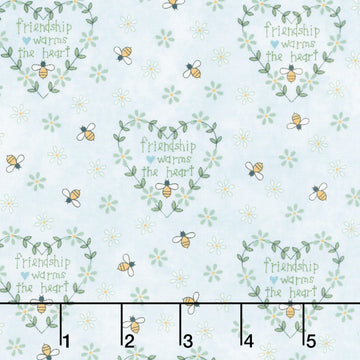 Friendship Garden - Friendship Hearts Light Blue Yardage