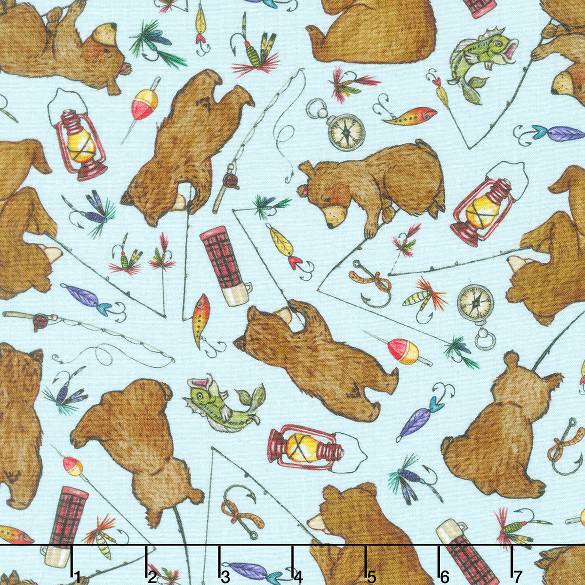 Happy Campers - Bears and Bobbers Light Blue Brown Yardage