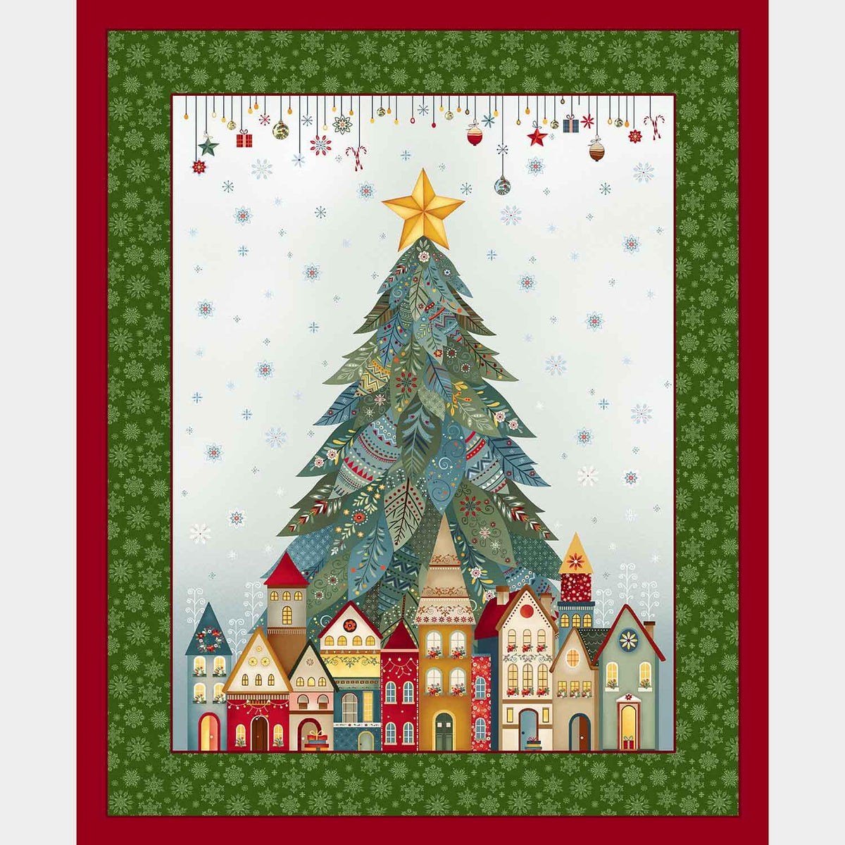 Nordic Holiday Village - Tree Ice Blue Multi Panel