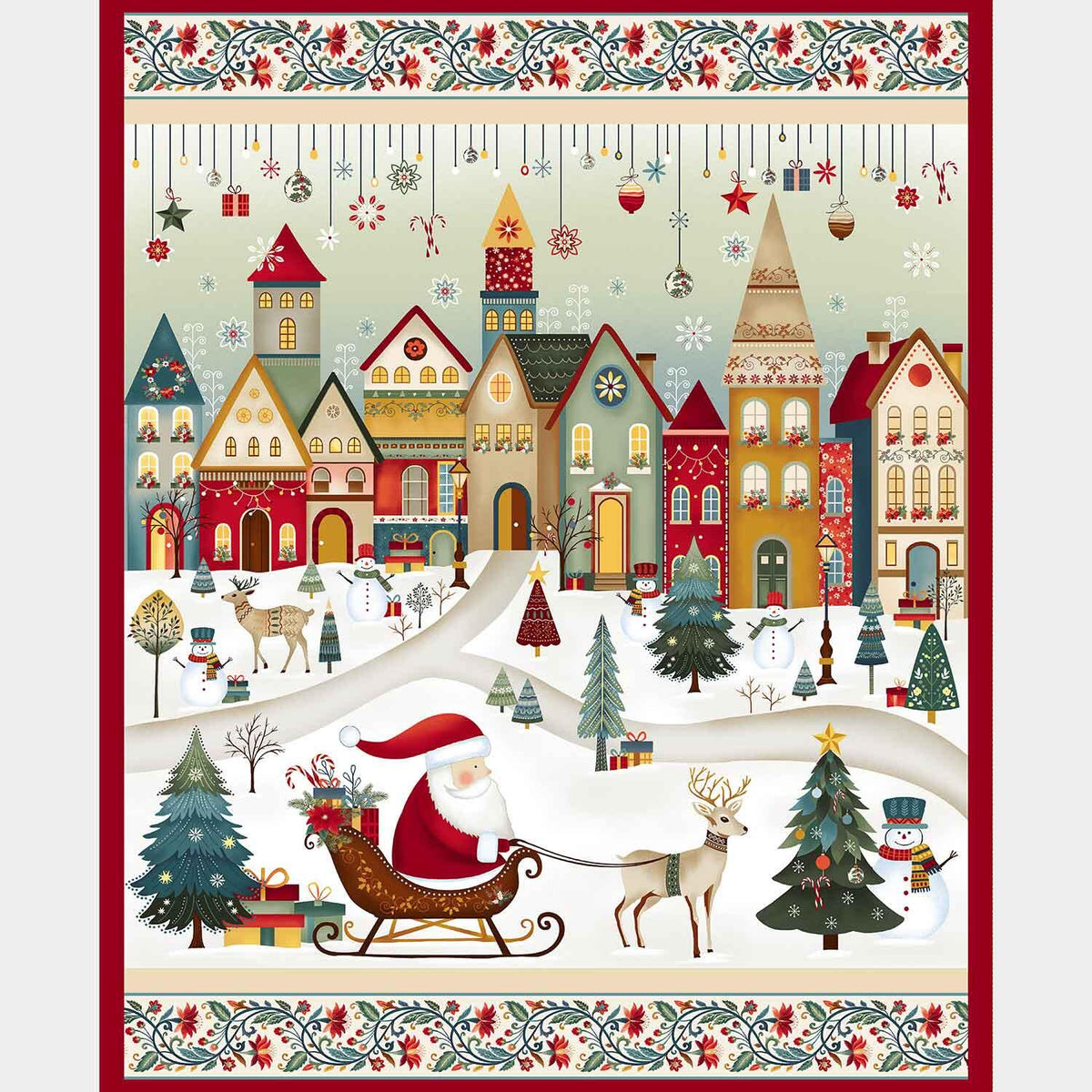Nordic Holiday Village - Santa Scenic Cream Multi Panel