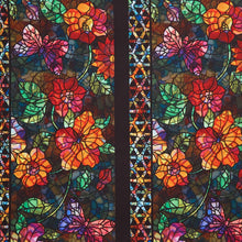 Dear Clara - Stained Glass Floral Border Black Yardage