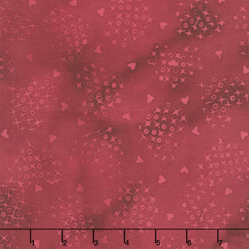 Missing You Batiks - Cross Stitch Hearts Red Burgundy Yardage
