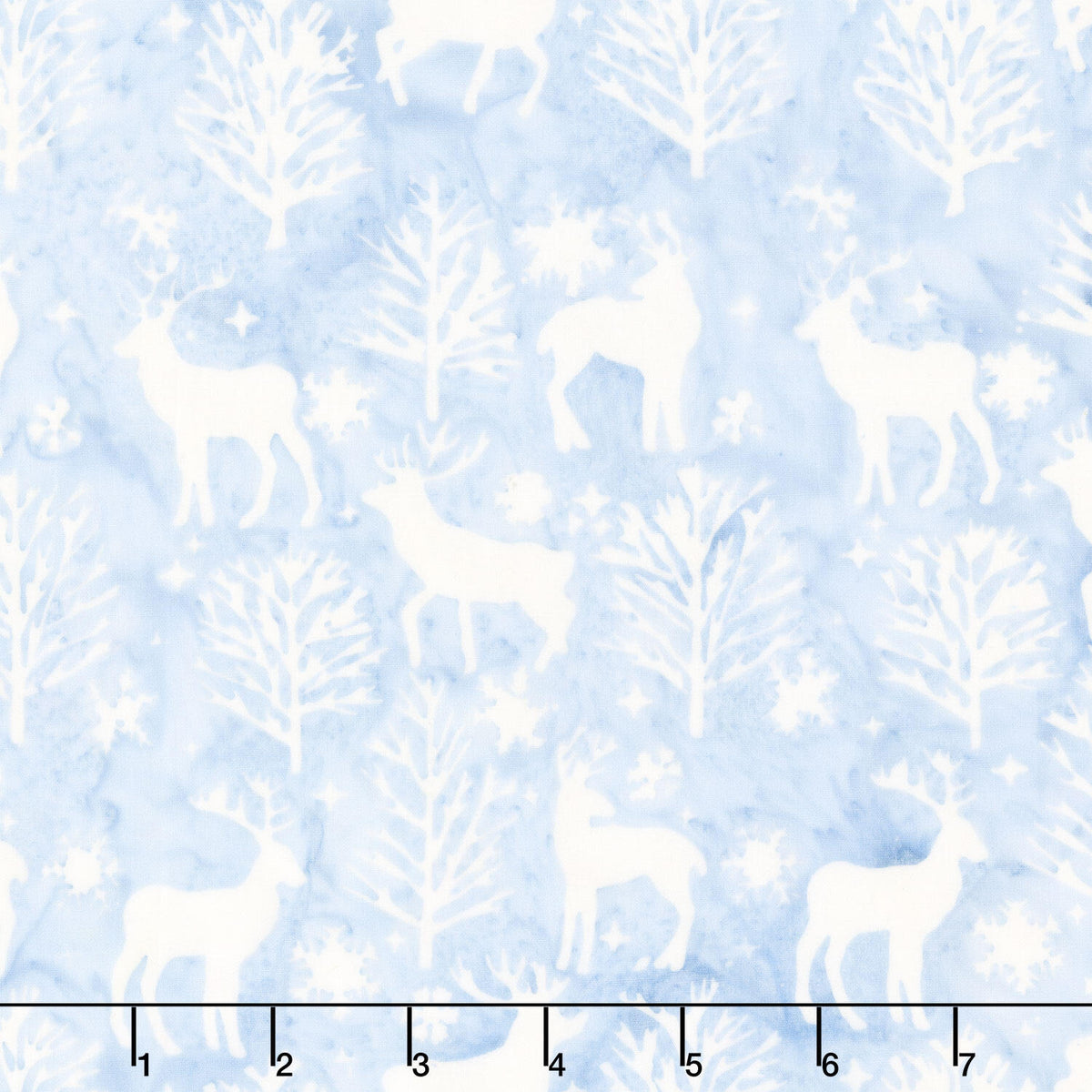 Frosted Wishes Batiks - Deer and Trees Blue Heavenly Yardage