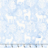 Frosted Wishes Batiks - Deer and Trees Blue Heavenly Yardage