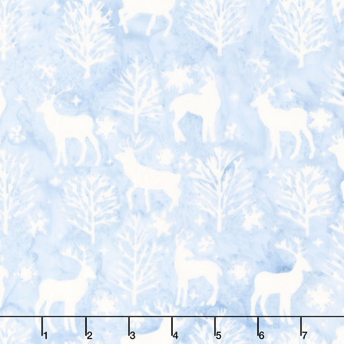 Frosted Wishes Batiks - Deer and Trees Blue Heavenly Yardage
