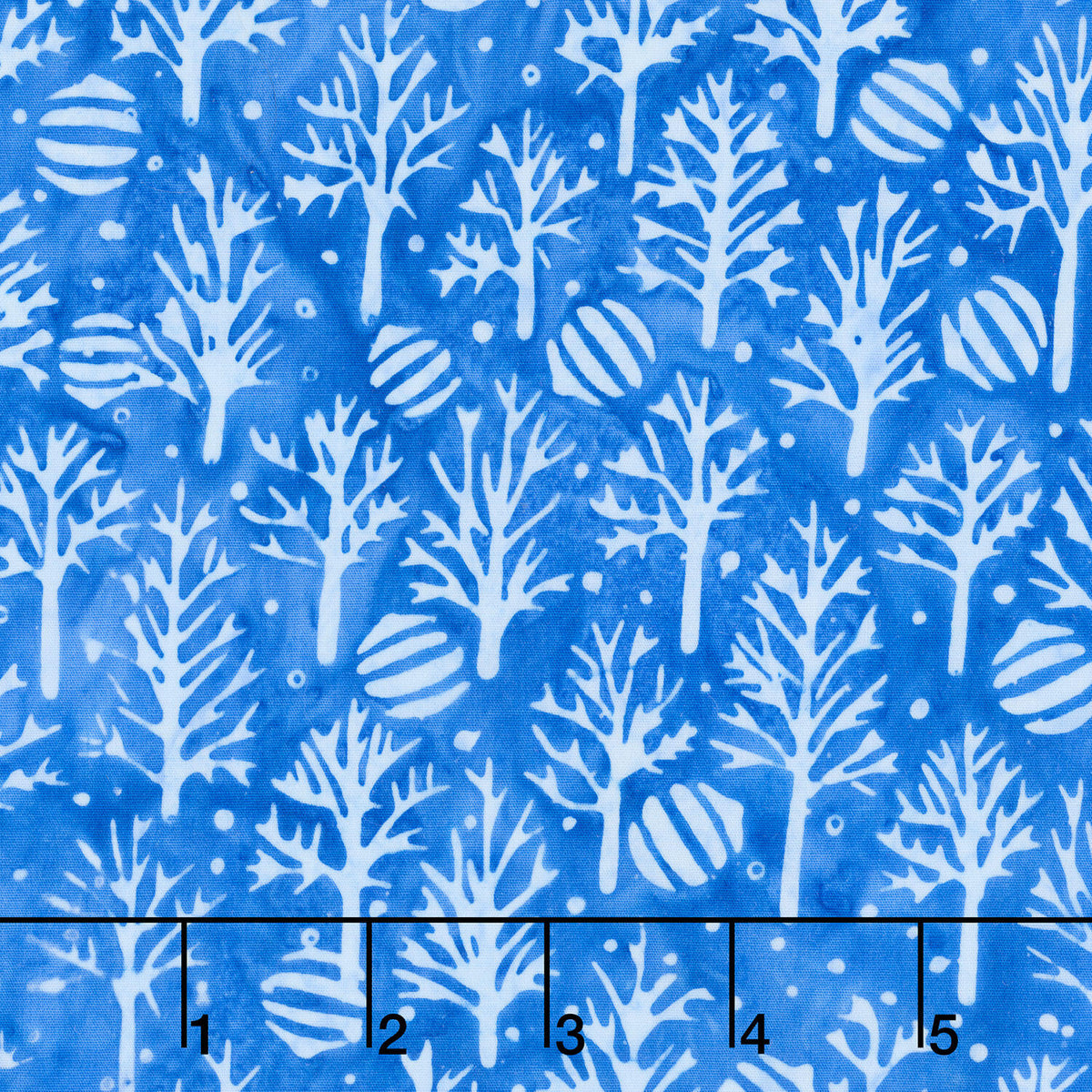 Frosted Wishes Batiks - Trees and Ornaments Blue Azure Yardage