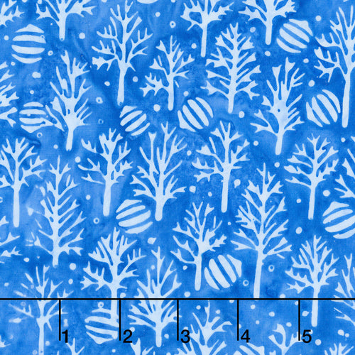 Frosted Wishes Batiks - Trees and Ornaments Blue Azure Yardage