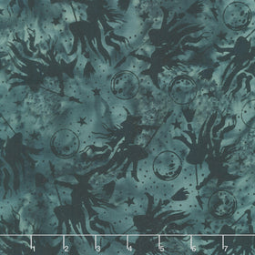 Boo Bash Batiks - Witches Moons Stars Grey Tin Yardage