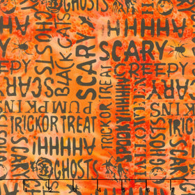 Boo Bash Batiks - Halloween Words Orange Marmalade Yardage