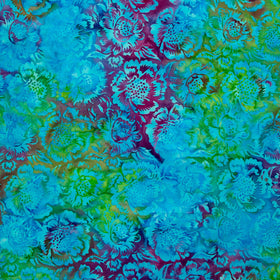 Springtime Bouquet Batiks - Large Floral Multi Purple Green Flourite Yardage