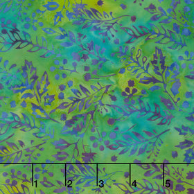 Springtime Bouquet Batiks - Vines Leaves and Berries Multi Turquoise Green Yardage
