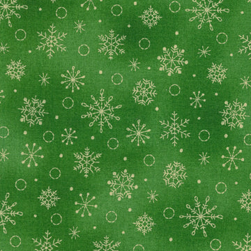 Christmastime - Snowflakes Green Yardage