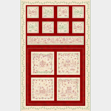 Christmastime - Cottages and Snowman Red Green Panel