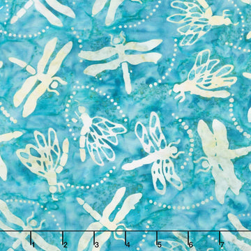 Monstera Deliciosa Batiks - Dragonflies Teal Yardage
