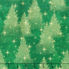 Shimmer - O' Christmas Tree - Trees Dark Green Multi Metallic Yardage