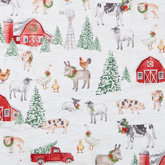 Barnyard Christmas - Scenic White Multi Yardage