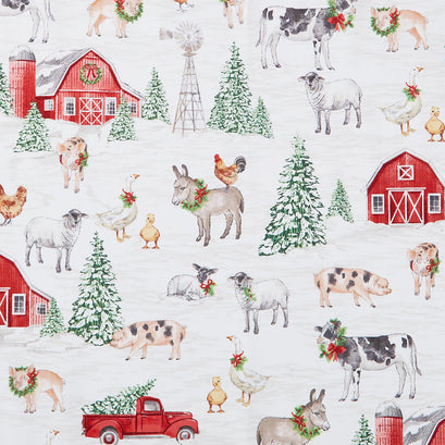 Barnyard Christmas - Scenic White Multi Yardage