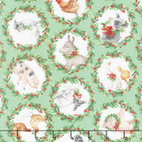 Barnyard Christmas - Animal Wreaths Green Multi Yardage