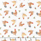 Barnyard Christmas - Chicken Toss White Multi Yardage