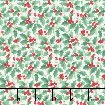 Barnyard Christmas - Holly White Multi Yardage