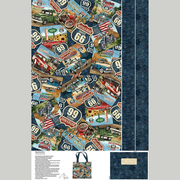 Historic Route 66 - Route 66 Scenic Tote Bag Navy Multi Panel