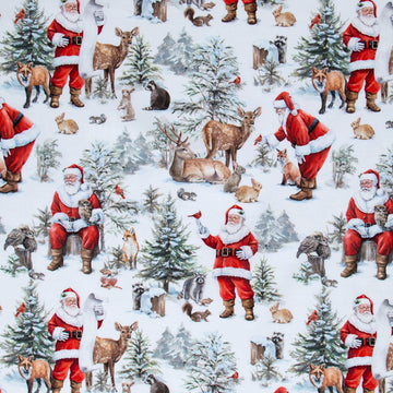 Woodland Whispers - Santa's Woodland Allover White Yardage
