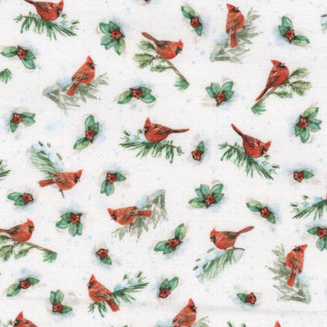 Woodland Whispers - Cardinal Allover White Yardage