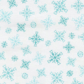 Nutcracker Whimsy - Snowflake Toss White Teal Yardage