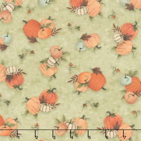 Autumn Homestead - Tossed Pumpkins Green Yardage