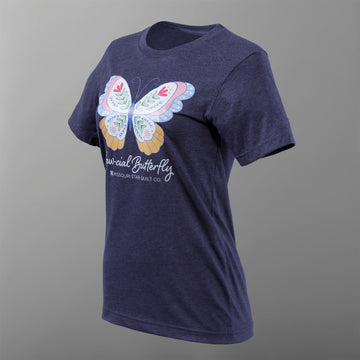 Missouri Star Sew-cial Butterfly T-shirt - Heather Midnight Navy