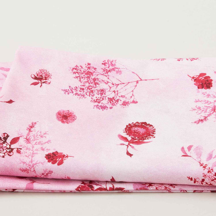 Peony Bloom - Pink Tossed Stemmed Florals 2 Yard Cut