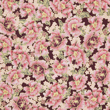Imperial Collections - Graceful Cranes Packed Flowers Plum Metallic Yardage