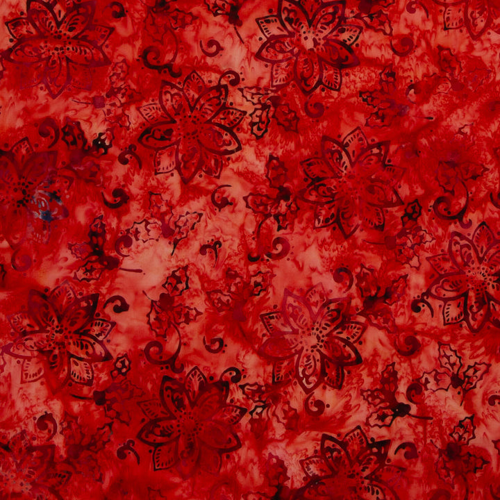 Christmas Cheer - Poinsettias Swirls Red Yardage