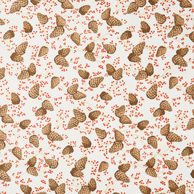 Holiday Flourish - Forest Glen Tossed Pinecones Berry Sprigs Cream Metallic Yardage