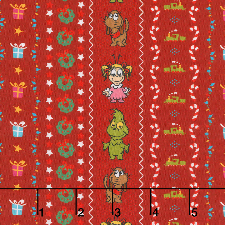 Little Grinch - Christmas Motif Stripe Max Grinch Cindy Lou Red Yardage