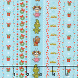 Little Grinch - Christmas Motif Stripe Max Grinch Cindy Lou Blue Yardage