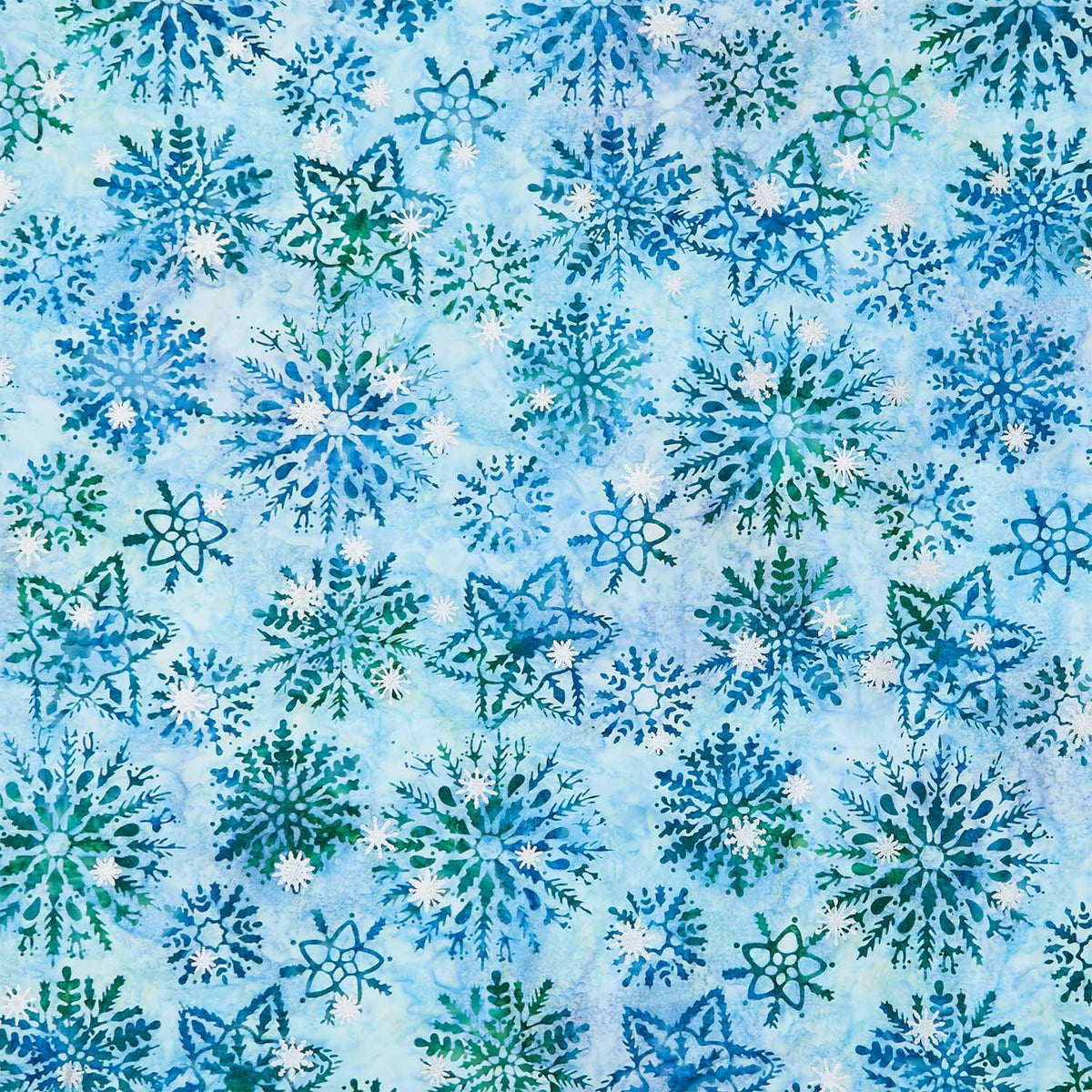 Artisan Batiks - Evergreen Ice Snowflakes Winter Yardage