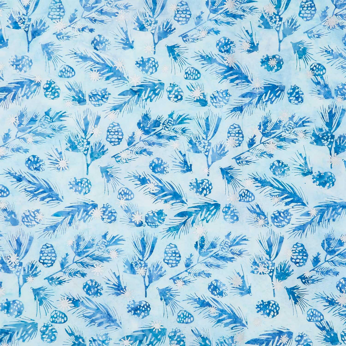 Artisan Batiks - Evergreen Ice Pine Sprigs Pine Cones Powder Yardage