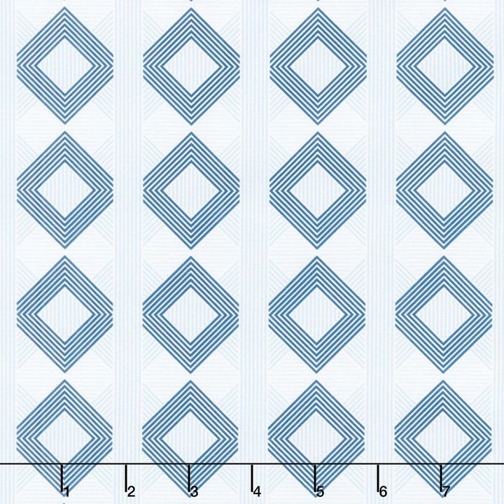 Drift Into Blue - Geometric Stripe White Yardage