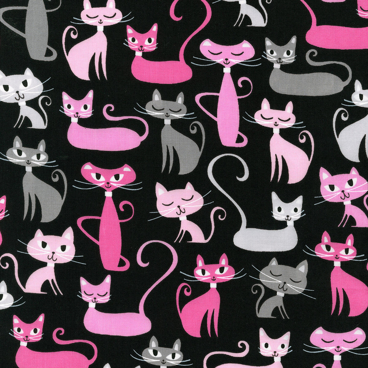 Whiskers & Tails - Cats Black Yardage