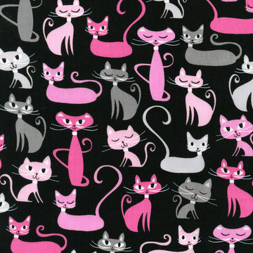 Whiskers & Tails - Cats Black Yardage
