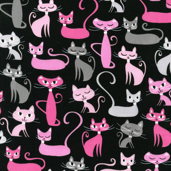 Whiskers & Tails - Cats Black Yardage