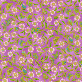 Parvaneh's Butterflies - Flowers Wisteria Metallic Yardage