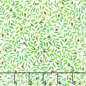 Parvaneh's Butterflies - Lady Bugs On Vines Eggshell Yardage