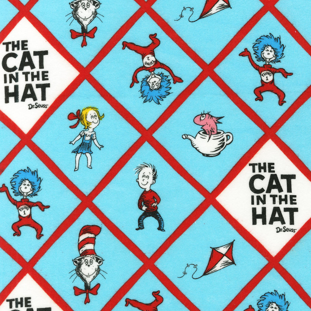 The Cat In The Hat Flannel - Characters Diamonds Bright Yardage