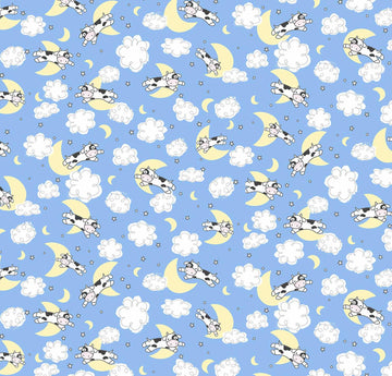 Quilting Cuddle Prints - Goodnight Farm Over The Moon Blue Yardage